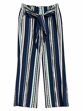 The Look Striped Tie-Waist Wide-Leg Pants - Navy & White Medium